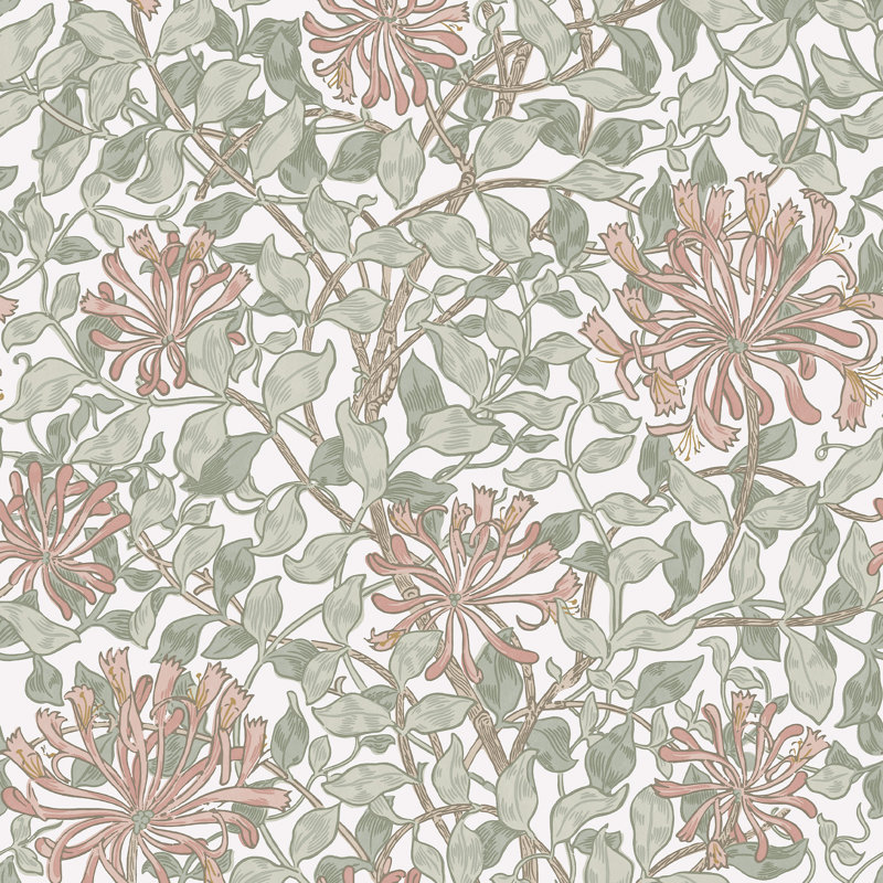 William Morris Honeysuckle Verde Wallpaper, Green