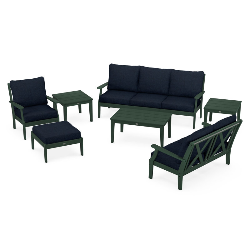 Braxton 7-Piece Deep Seating Set, Green, Marine Indigo