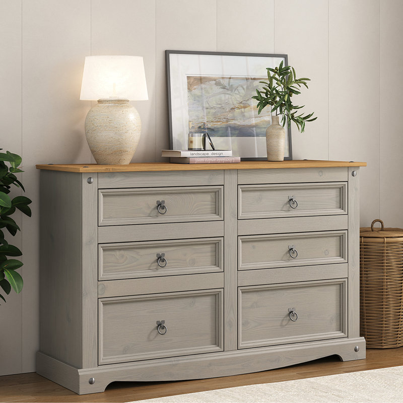 Lockhaven Solid Wood 132 cm W Chest of 6 Drawers