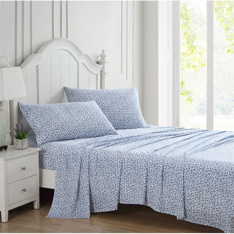 4-Piece 300 Thread Count Sateen Cotton Sheet Set, Queen Sheet Set with 2 Pillowcases, Lavange Vine