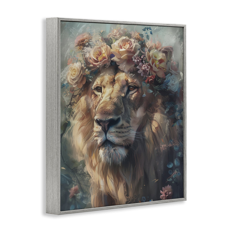 Lion avec guirlande de roses, estampe numérique, design par Arlington Prints, H 30 po x l 24 po, Estampe numérique Farmhouse