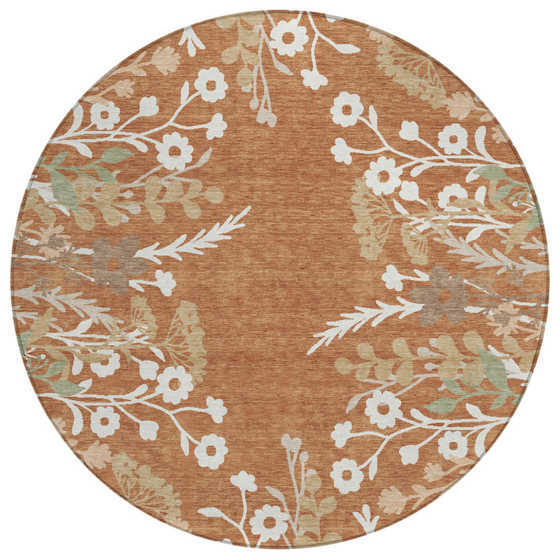 Machine Washable Indoor/Outdoor Bourkelands ACN2334 Floral Rug, Round 8'
