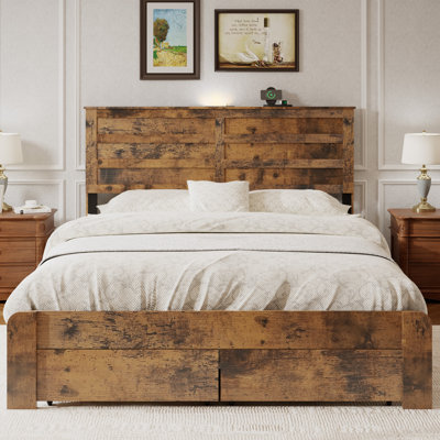 Grand lit plateforme Rustiq avec rangement sous le lit et conception silencieuse
