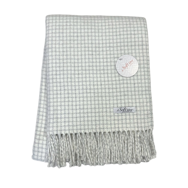 Small Check Pattern Throw, 67" L x 50" W, Cream/Grey Small Check Pattern