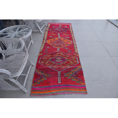 Handwoven Vintage Turkish Rug in Vibrant with Unique Geometric Patterns for Bohemian Decor