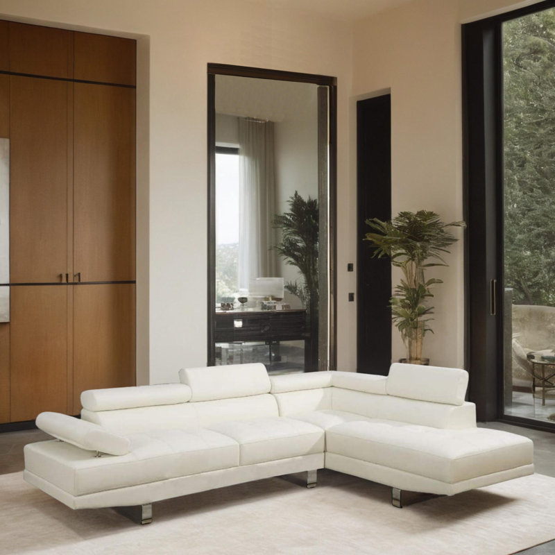 Toolleen Faux Leather L-Shaped Sectional Right Hand Facing, White Faux Leather