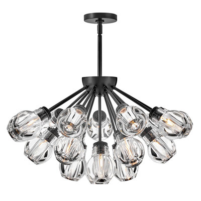 Lustre en grappe convertible 19 lumières Elise avec abat-jour en cristal épais