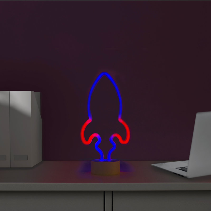 9" Blue And Red LED Neon Style Rocket Ship Table Light