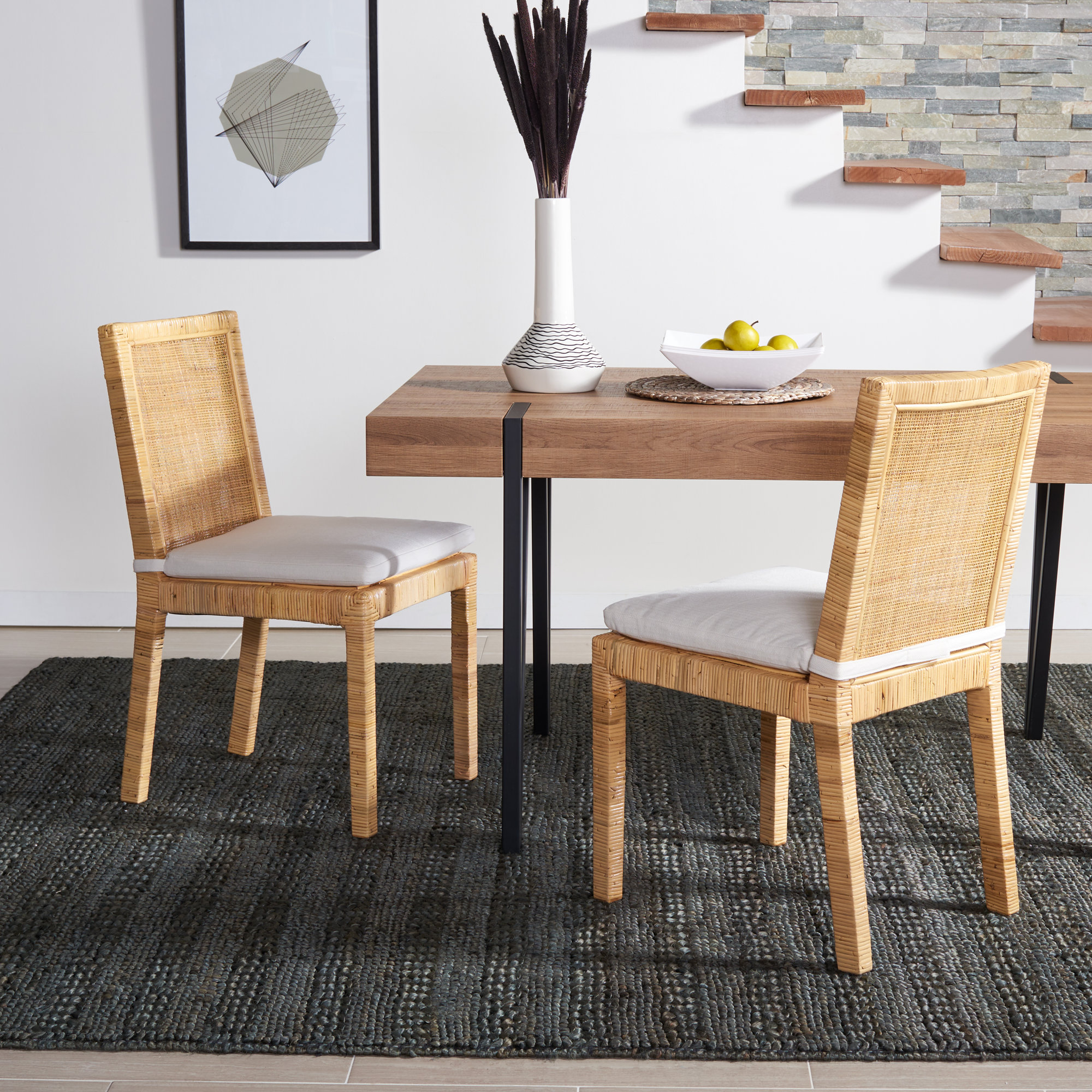 Elaina Woven Side Chair, White, Natural