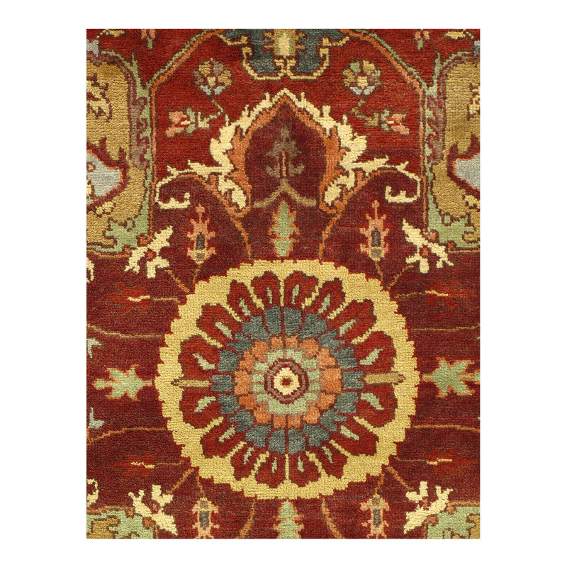 Tapis décoratif en laine de conception unique orange noué à la main 9 pi x 12 pi Anthwan