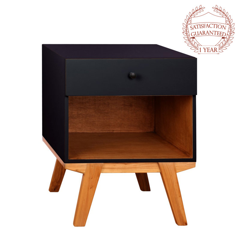 50.8cm W Solid Wood Bedside Table, Black