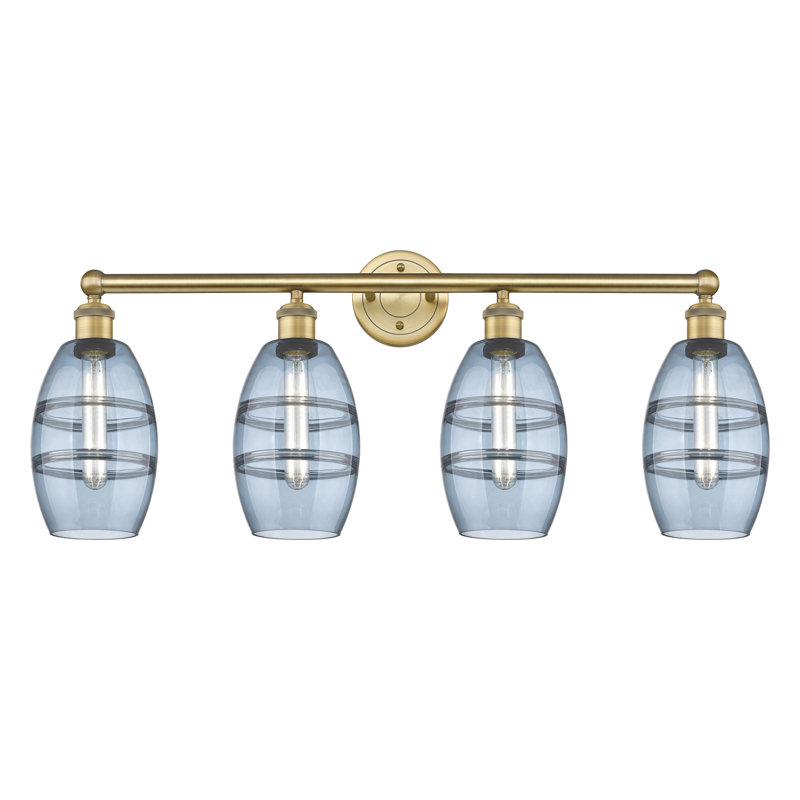 Éclairage pour meuble-lavabo à 4 lumières à intensité variable Dundrod, Bleu princesse, Laiton brossé