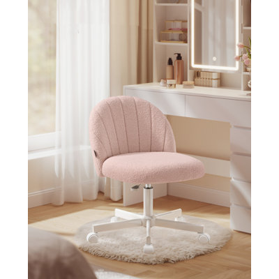 Office Chair, Swivel Makeup Vanity Desk Chair, Height Adjustable, Teddy Fleece, Foam Padded, For Office, Bedroom, Dressing Room