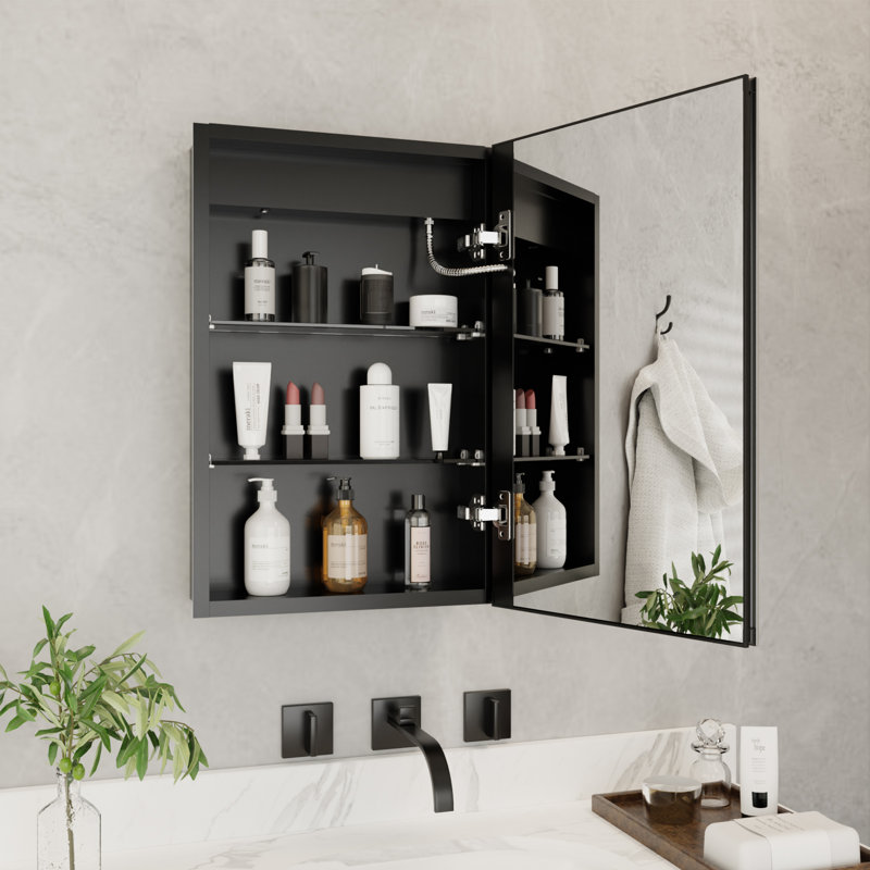 Hellmuth Frameless Medicine Cabinet with Adjustable Shelves and Lighting, Right, 26" H x 20" W x 5.25" D