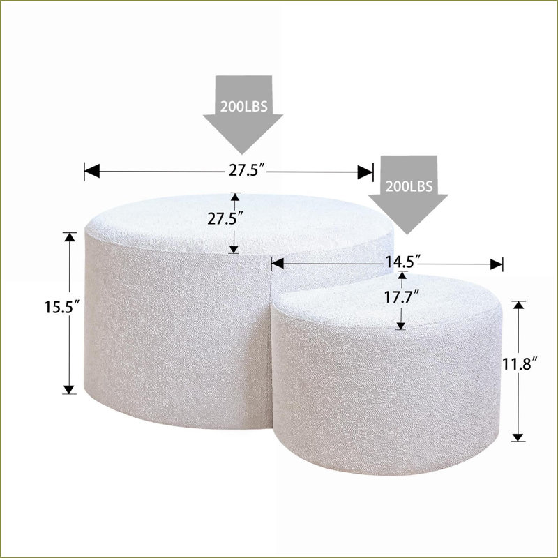 Ensemble de 2 repose-pieds avec repose-pieds moderne avec repose-pieds et table basse pour salon, chambre à coucher et bureau | Beige | Tissu teint en fil