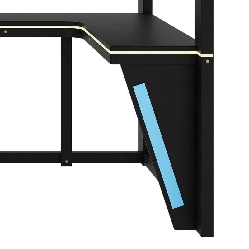Lit mezzanine élégant avec bureau intégré, garde-robe, DEL et USB, Noir + bleu