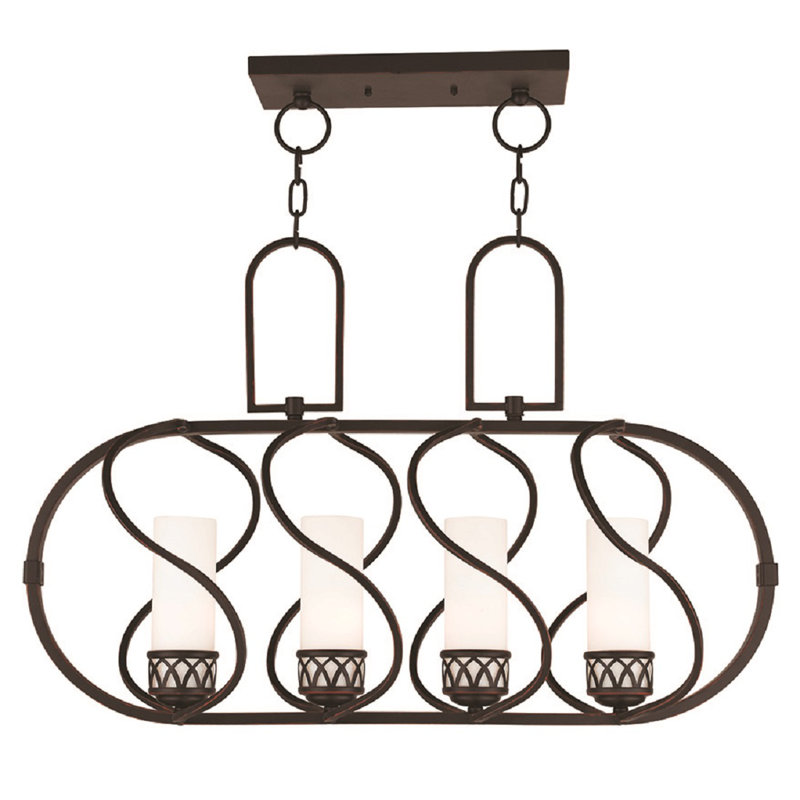 Luminaire suspendu linéaire à 4 lumières pour îlot de cuisine Getrude, Bronze vieilli