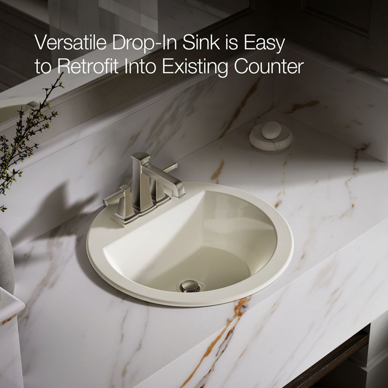Bryant Ceramic Circular Drop-In Bathroom Sink with Overflow, Biscuit, 4'' Centers