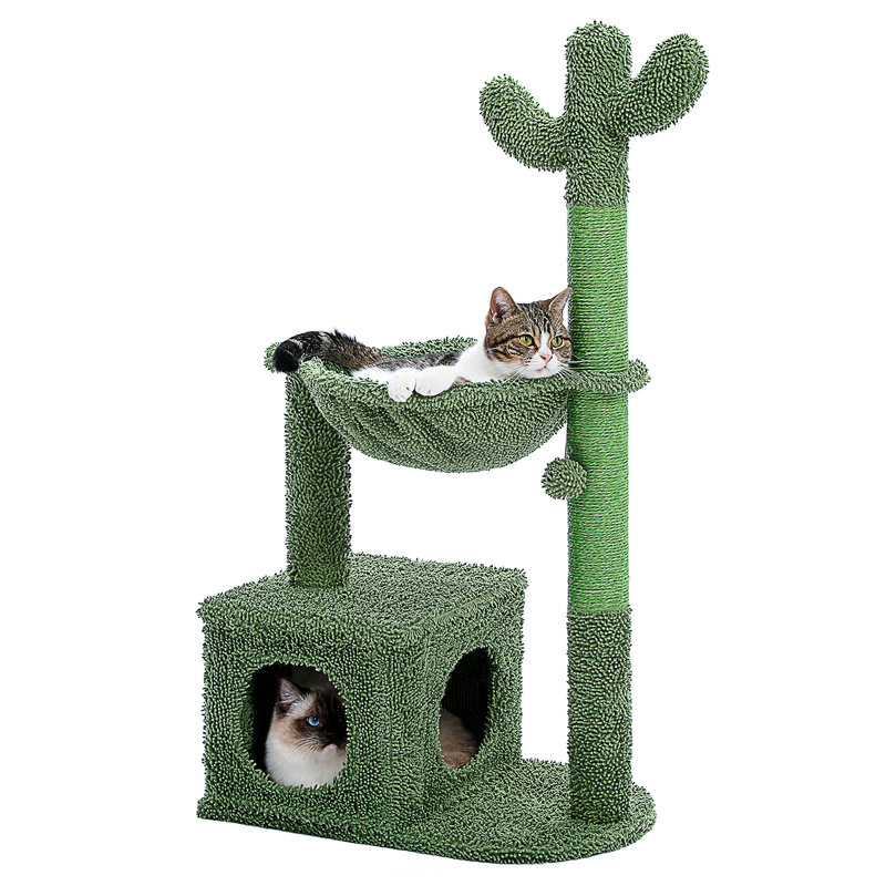 Arbre à chat Cactus 39,4 po avec hamac, grand poteau à griffes en sisal pour chats d'intérieur de taille moyenne, vert