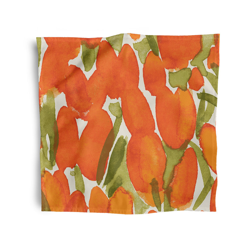 Lonston Polyester Floral Square Napkin, Orange
