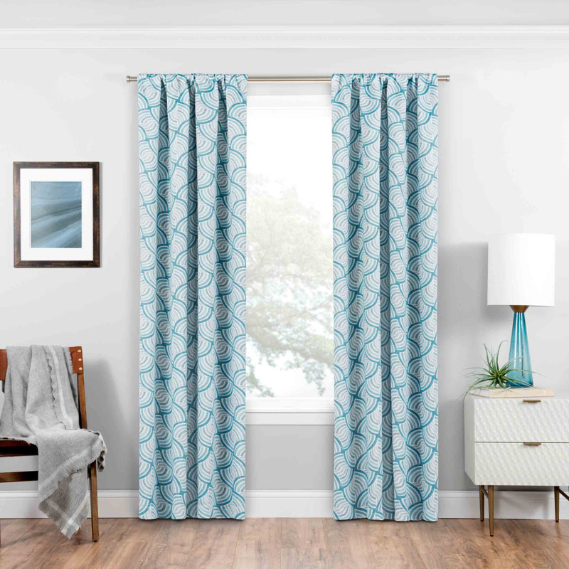 Teal Geometric Blackout Polyester Rod Pocket Curtain Panel