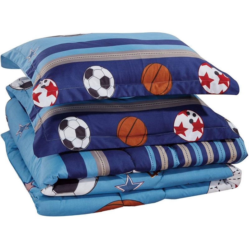 Full Blue Microfiber Sports Pattern Kids Comforter Set