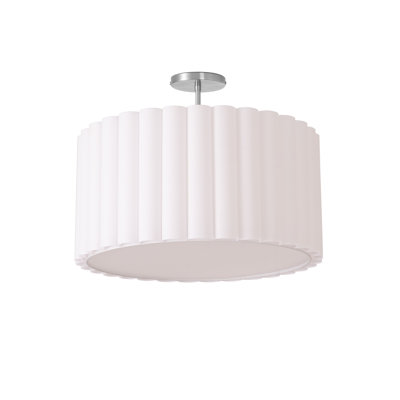 Plafonnier semi-encastré Elsberry, style moderne, corps et base en acier nickel satiné, abat-jour en lin blanc tambour, diamètre de 19 po, à intensité variable, conçu par NOVA, idéal pour les chambres à coucher, les salles à manger, les vestibules, qualité contractuelle