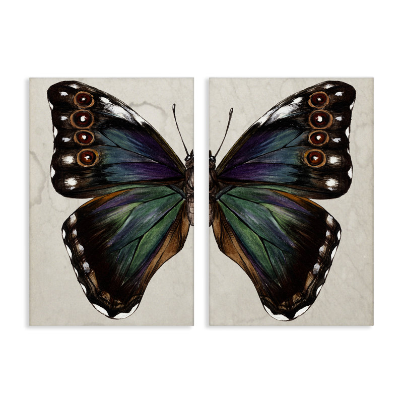 Ensemble de 2 reproductions d'art sur toile, "Colourful Green Green Butterfly" par Melissa Wang, H 60 po x l 40 po