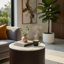 Table de bout Jeh, plateau en faux marbre, garniture en métal, bois brun cannelé 20 po