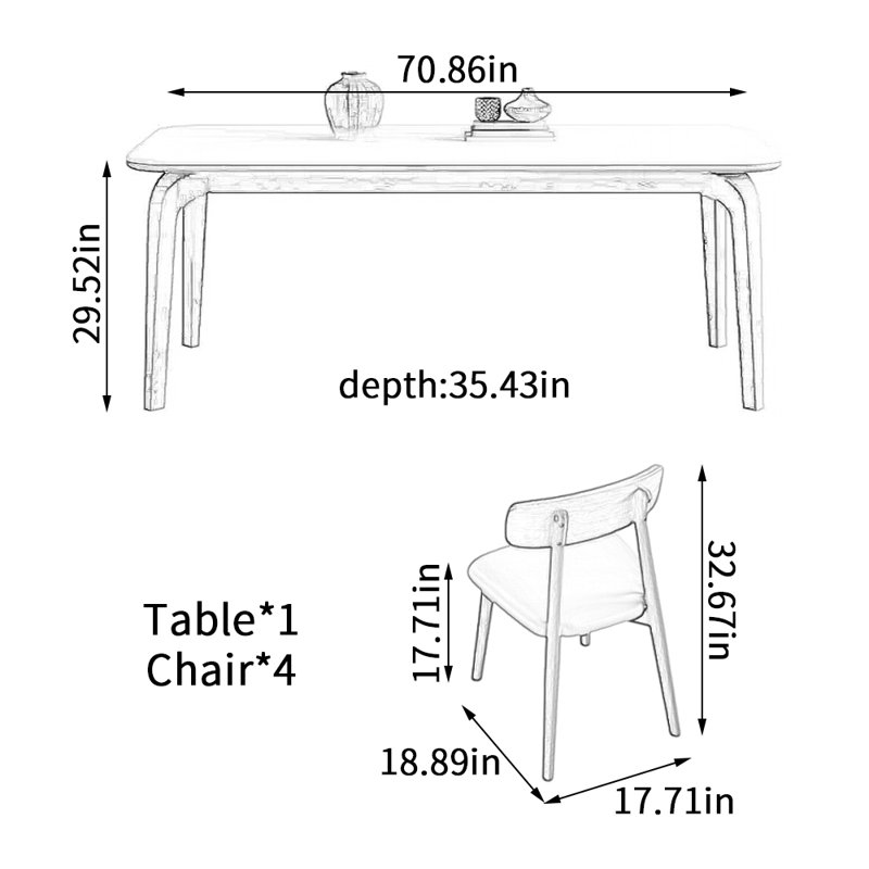 Ensemble de table de salle à manger Modern, H 29,52 po x L 70,86 po x l 35,43 po