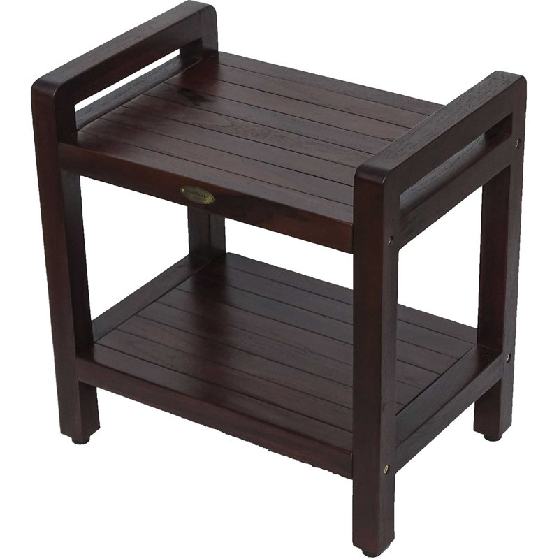 Teak Corner Shower Bench, Brown, 21" H x 20" W x 14" D