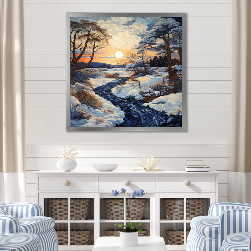 " Snow Winters Sunset Solitude ", Silver Single Picture Framed, 16" H x 16" W x 1" D