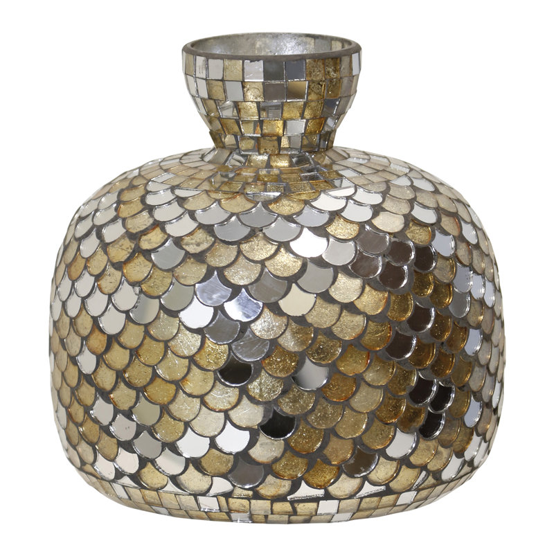 Vase en verre - mosaïque brune - 8,5 po x 8,5 po