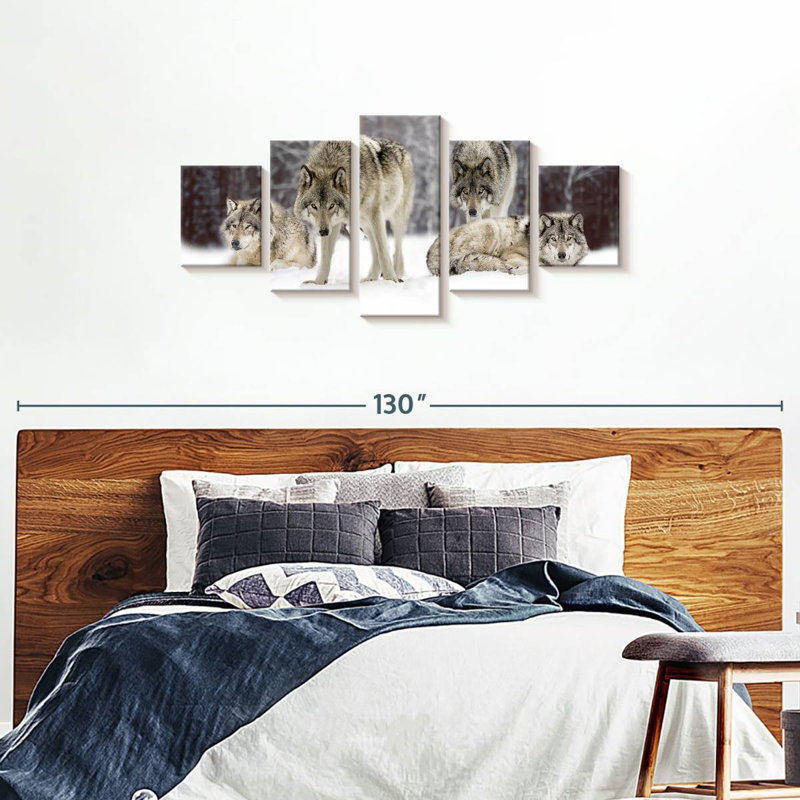 Wolf " Wolf Pack " 5 - Pieces, 34" H x 74" W x 1.25" D
