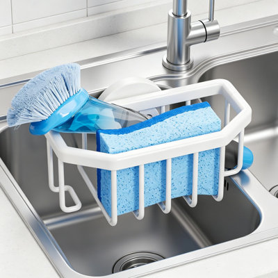 Sink Caddy with Strong Suction Cup, Sponge Holder for Kitchen Sink Organizer, Removable Inside Sink Sponge Caddy, Rustproof Aluminum Holder for Sponges and Brushes