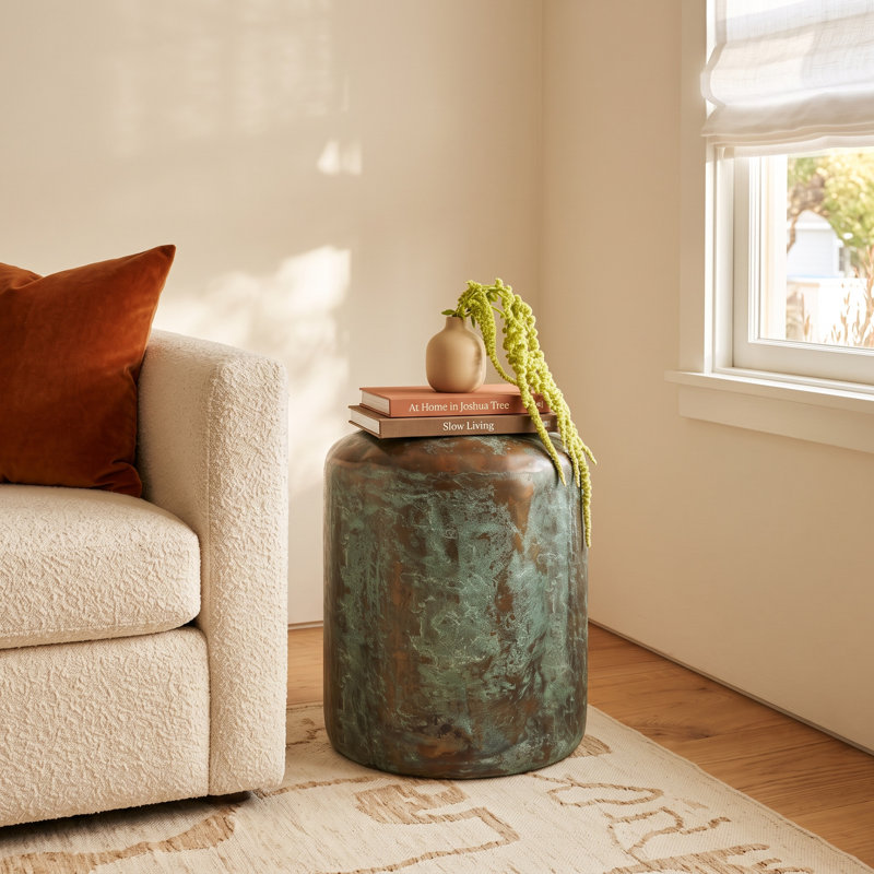 Kiersten Steel Top End Table, Green Patina
