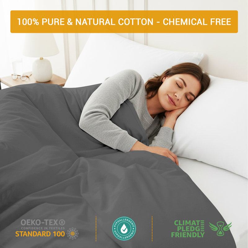 Cotton Solid Colour Duvet Cover Set with Pillow Shams, King Duvet Cover + 2 Shams