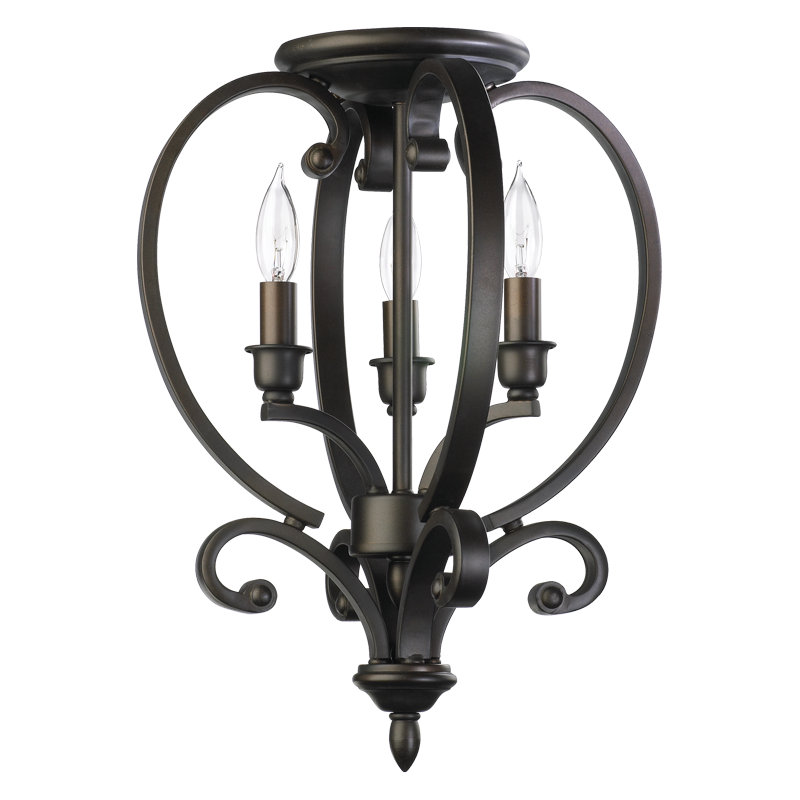 Luminaire suspendu géométrique 3 lumières lanterne Cambron, Bronze huilé