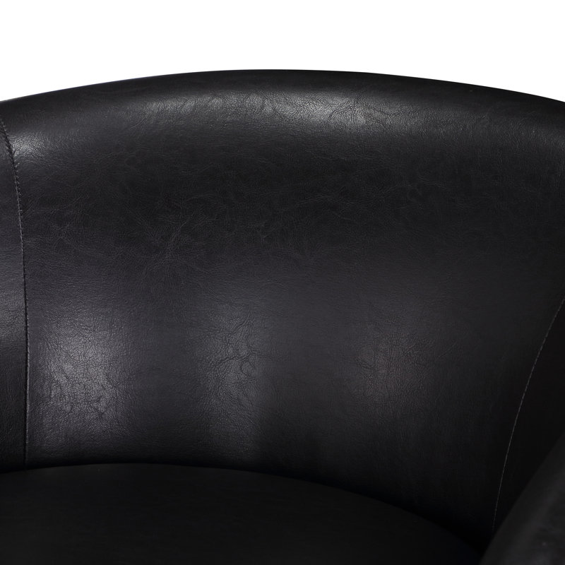 Chaise moderne en similicuir brun avec base en bois stable et base pivotante en tissu à 360 degrés, Noir