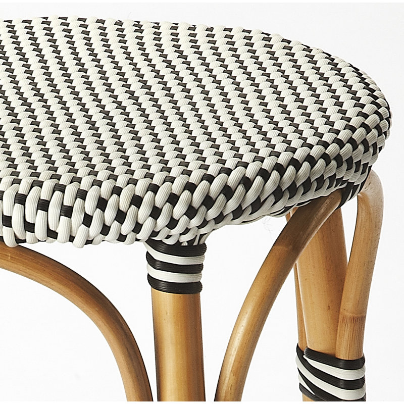 Tobias Rattan Dining Short Stool, White/Black Dot/Natural Rattan Frame