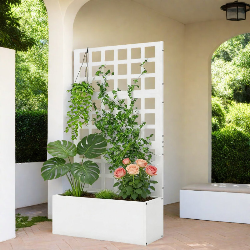 Boîte à fleurs moderne en acier blanc, solution de jardin vertical pour espaces extérieurs