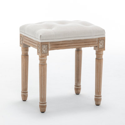 French Vintage Foot Stool with Rustic Wood Legs