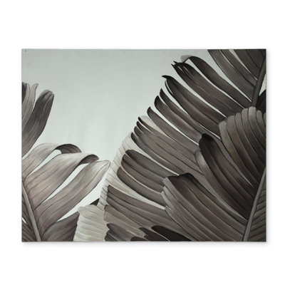 Grayscale Tropical Leaves Placemat - Brown Floral Polyester