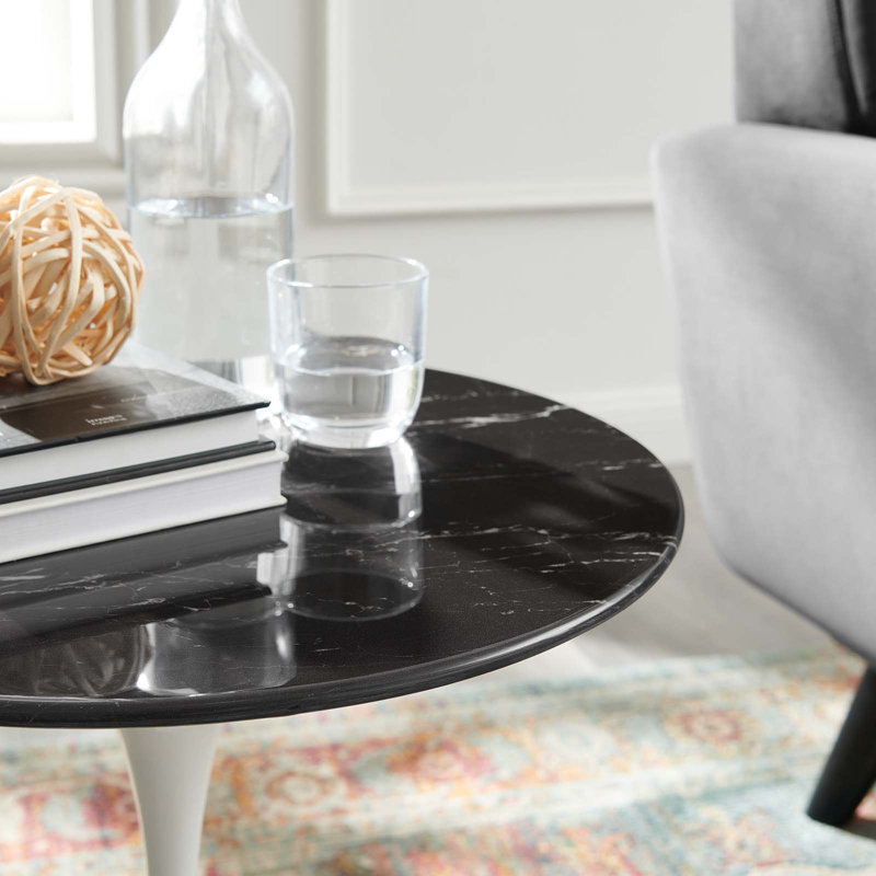 Table d'appoint ronde en marbre artificiel 20 po Lippa, Noir, White