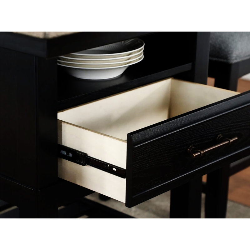 1Pc Counter Height Table With Storage Drawers Wine Rack Open Shelf  Finish Dining Room Wooden Furniture, Black, Grey