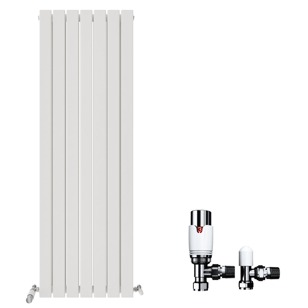 iBathUK Belgravia Vertical Double Slim Flat Panel Radiator Angled Valve