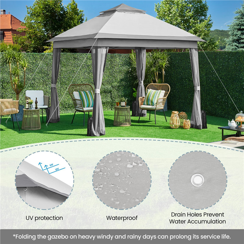 11×11 FT Pop-Up Gazebo Tent with 4 Mesh Sidewalls, Gray