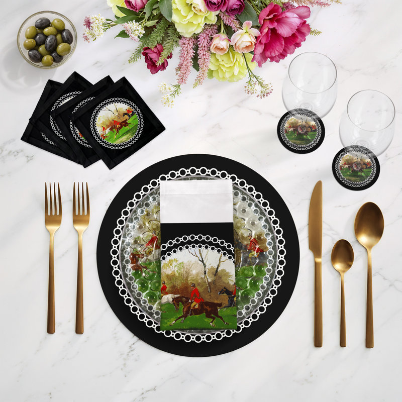 Sous-verres ronds en cuir noir Vegan, Noir