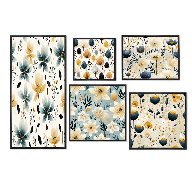 Ouillet - Ensemble de 5 décorations murales florales, Cadre flottant noir