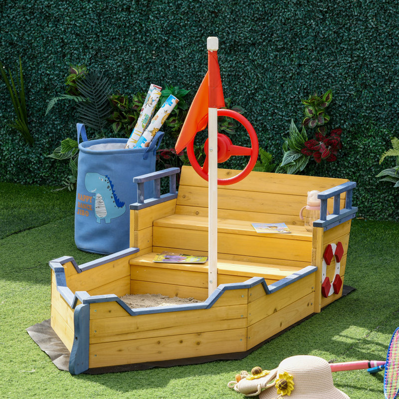 Outsunny 62.25'' x 18'' Solid Wood Novelty Sandbox, Natural 